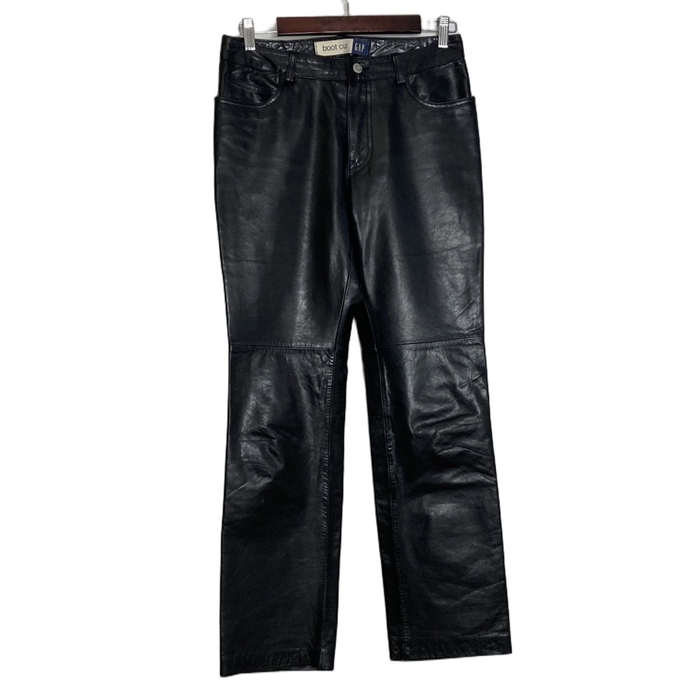 Vintage Gap Bootcut Leather Pants Womens 8 Black 90s Y2K Retro Cowgirl Western